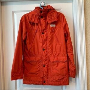 Hollister Orange Lined Zip Snap Front Hooded Windbreaker Sz S Casual Pockets